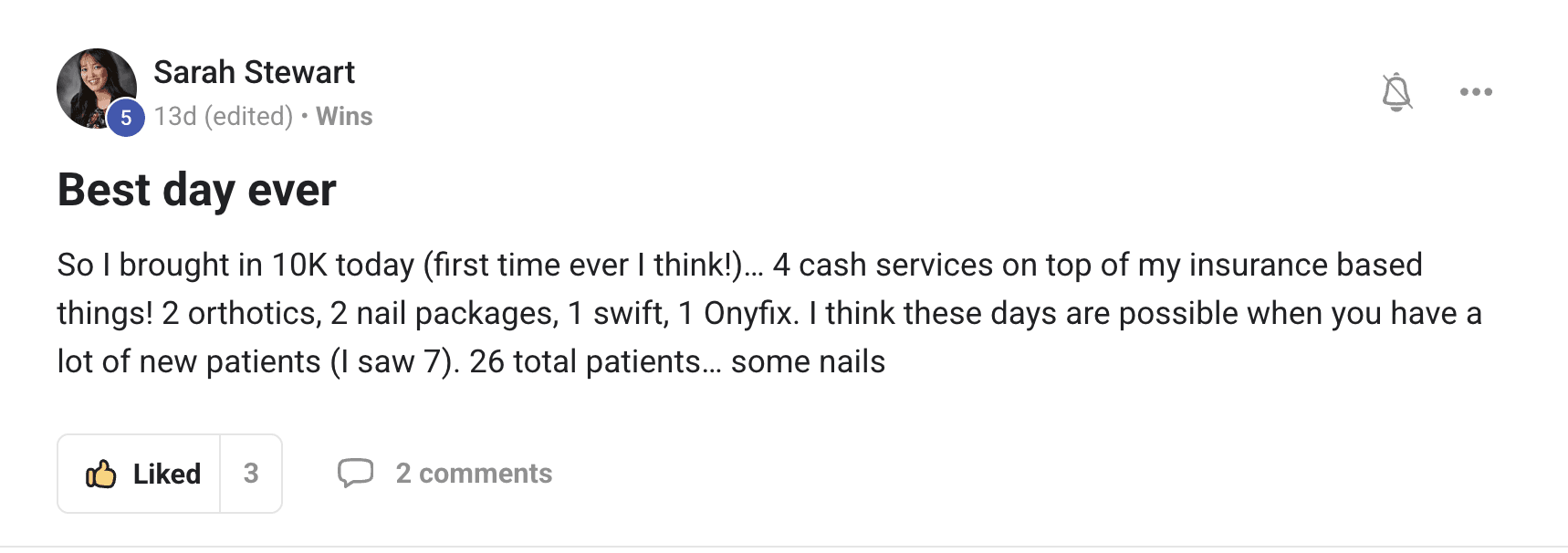 Sarah Stewart's post: best production day her practice has had